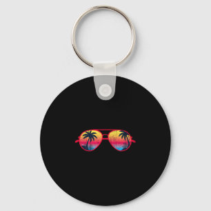 Sunset palm trees sunglasses beach tropical summer key ring