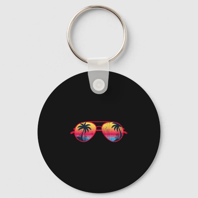 Sunset palm trees sunglasses beach tropical summer key ring (Front)