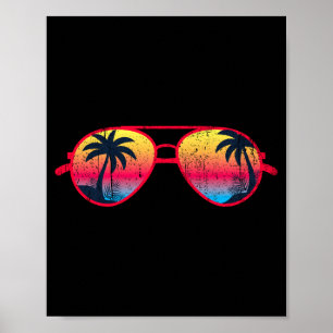Sunset palm trees sunglasses beach tropical summer poster