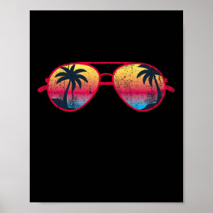 Sunset Palm Trees Sungles Beach Tropical Summer Me Poster