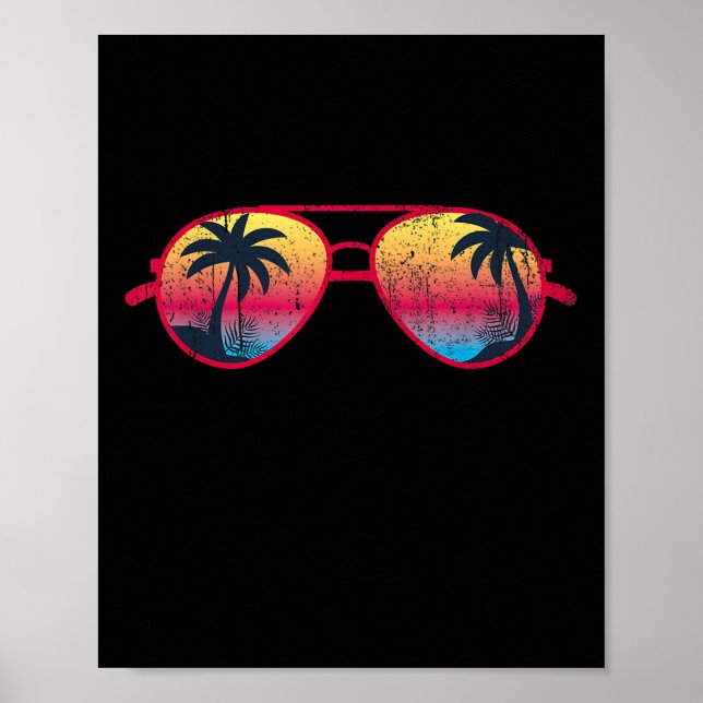 Sunset Palm Trees Sungles Beach Tropical Summer  Poster (Front)