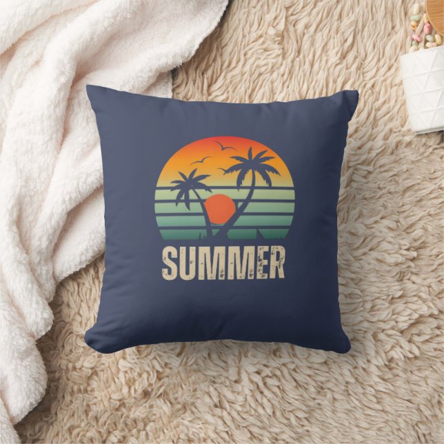 Sunset & Palm Trees | Tropical Decorative Pillow (Blanket)
