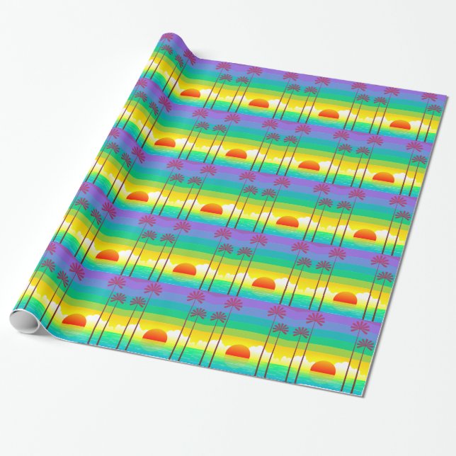 Sunset & Palm Trees Wrapping Paper (Unrolled)