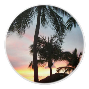 Sunset Palms Tropical Landscape Photography Ceramic Knob