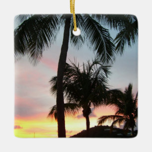 Sunset Palms Tropical Landscape Photography Ceramic Tree Decoration
