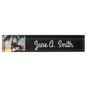 Sunset Palms Tropical Landscape Photography Nameplate