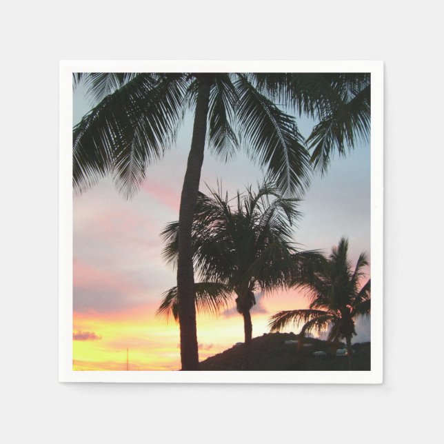 Sunset Palms Tropical Landscape Photography Napkin (Front)
