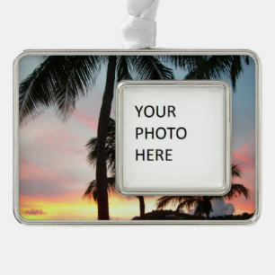 Sunset Palms Tropical Landscape Photography Silver Plated Framed Ornament