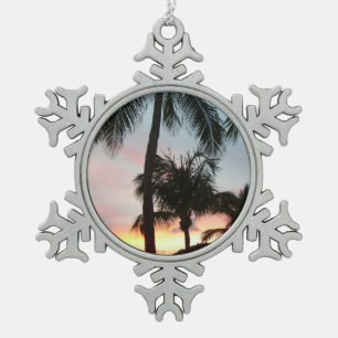 Sunset Palms Tropical Landscape Photography Snowflake Pewter Christmas Ornament
