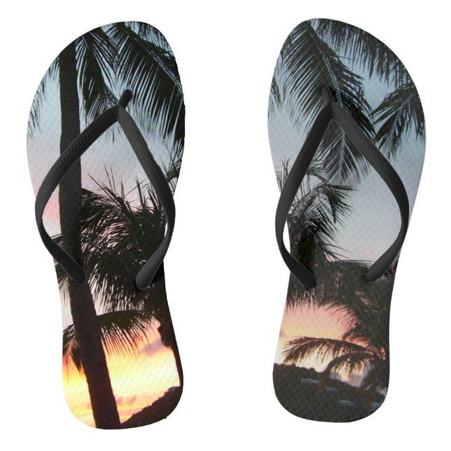 Sunset Palms Tropical Landscape Photography Thongs (Footbed)