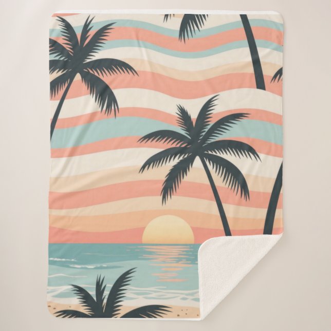 Sunset Palms – Tropical Sunset Shower Curtain Sherpa Blanket (Front)