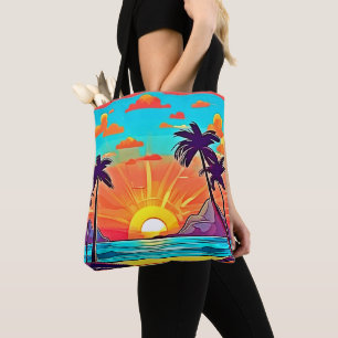 Sunset Palms: Tropical View Tote Bag