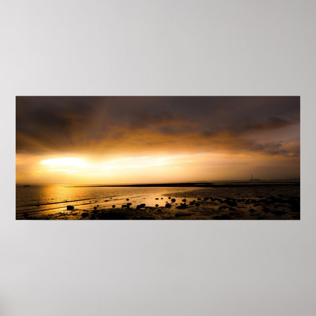 Sunset panoramic scene on Meon beach UK Poster (Front)