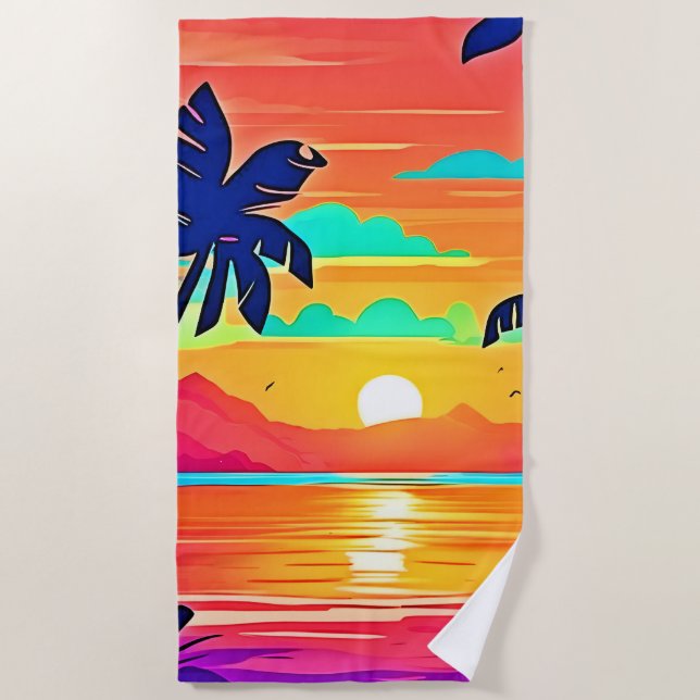Sunset Paradise Artwork Beach Towel (Front)