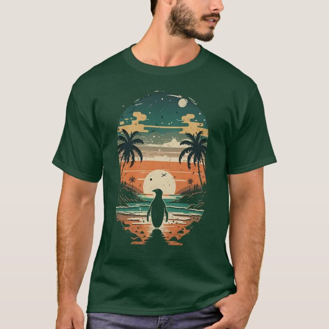 Sunset Paradise Penguin T-Shirt (Front)