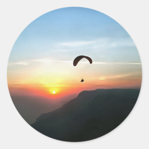 Sunset Paraglide Wanderlust Extreme Sports Art Classic Round Sticker