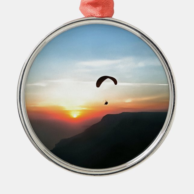 Sunset Paraglide Wanderlust Extreme Sports Art Metal Ornament (Front)