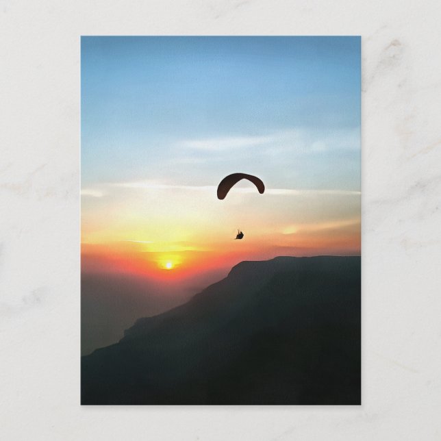 Sunset Paraglide Wanderlust Extreme Sports Art Postcard (Front)