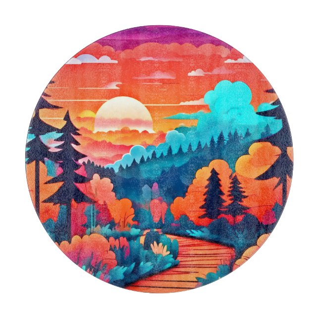 Sunset Path Through Autumn Forest Cutting Board (Front)