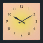 Sunset Peach Yellow Gradient Ombre Aura Square Wall Clock<br><div class="desc">Beautiful digital watercolor Peach Yellow gradient ombre design. Gradient summer gifts.</div>