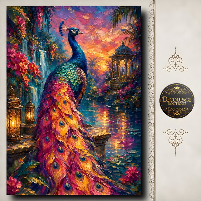 Sunset Peacock Lantern Garden Decoupage Tissue Paper (Sunset Peacock Lantern Garden Decoupage Tissue Paper)