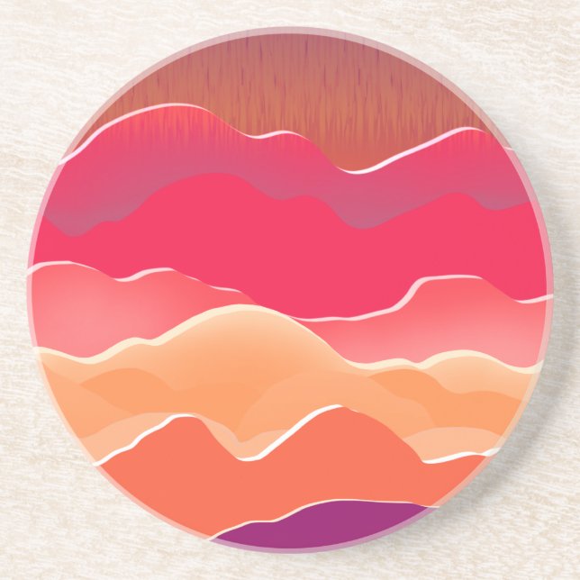 Sunset Peaks Modern Paper Collage Art Coaster (Front)
