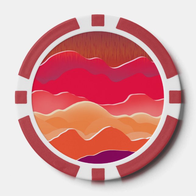 Sunset Peaks Modern Paper Collage Art Poker Chips (Front)