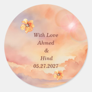 Sunset Pearl Watercolor Wedding Classic Round Sticker