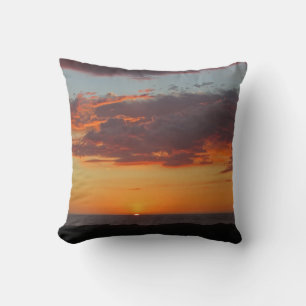 Sunset Photo Bright Orange Evening Sky Ocean Cushion