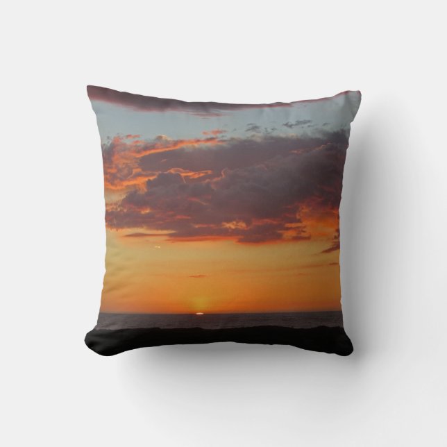 Sunset Photo Bright Orange Evening Sky Ocean Cushion (Front)