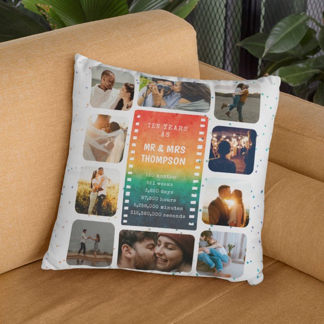 Sunset Photo Collage Mr and Mrs 10th Anniversary Cushion (Creator Uploaded)