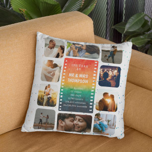 Sunset Photo Collage Mr and Mrs 1st Anniversary Cushion