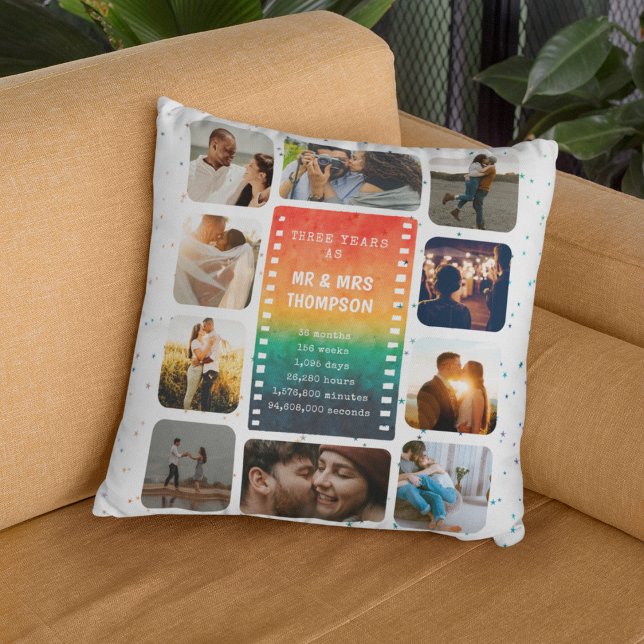 Sunset Photo Collage Mr and Mrs 3rd Anniversary Cushion (Creator Uploaded)
