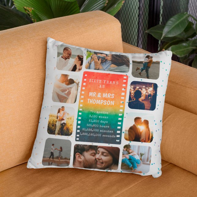 Sunset Photo Collage Mr and Mrs 60th Anniversary Cushion (Creator Uploaded)