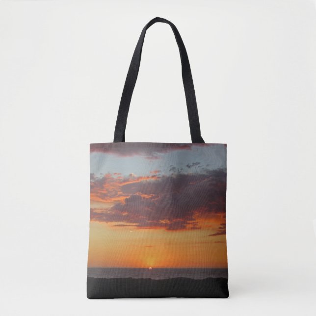 Sunset Photo Orange Sky Pacific Ocean Coast Tote Bag (Front)