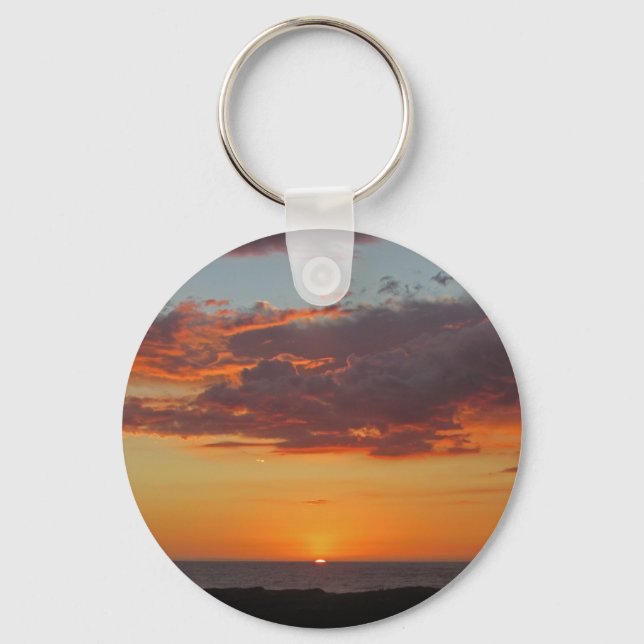 Sunset Photo Pacific Ocean Bright Orange Sky Beach Key Ring (Front)