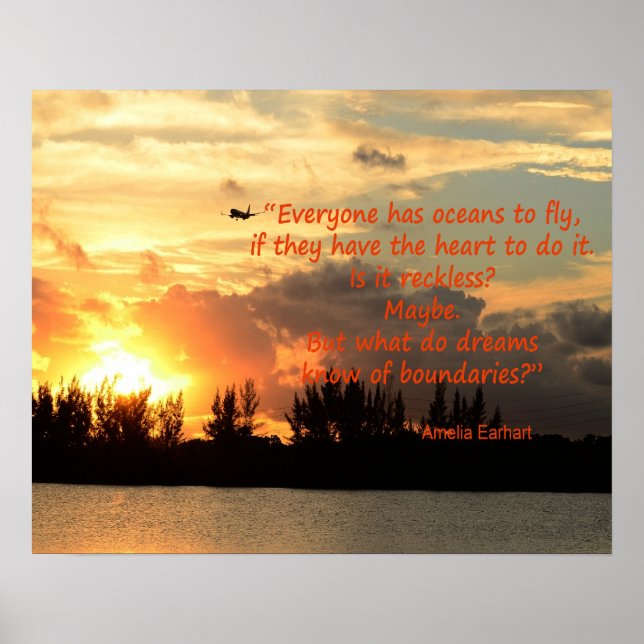 Sunset photo with Amelia Earhart quote Poster (Front)
