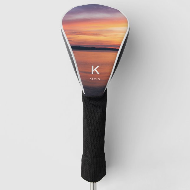 Sunset Photo With Custom Monogram And Name Golf Head Cover (Front)