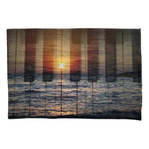 Sunset Piano Keyboard: Greek Island Romance Pillowcase