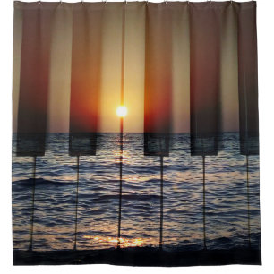 Sunset Piano Keyboard: Greek Island Romance Shower Curtain
