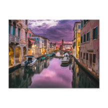 Sunset Picture of Italy's Venice Canals with Boats