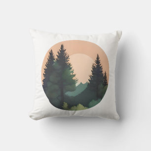 Sunset Pines – Tranquil Mountain Landscape Art Cushion