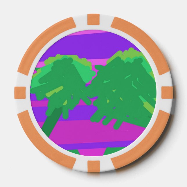Sunset Pink Purple Green Tree Poker Chips (Front)