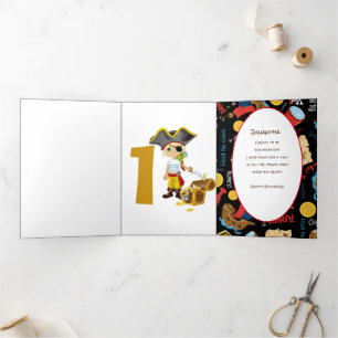  Sunset Pirate Boy 1st Birthday  Tri-Fold Card