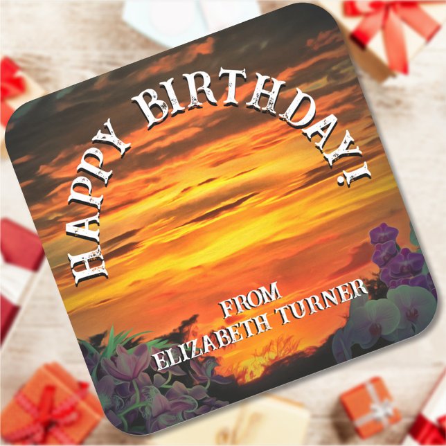 Sunset Plaza Marina 2584 Birthday Square Sticker (Creator Uploaded)