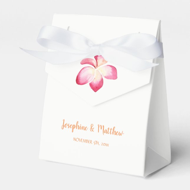 Sunset Plumeria Pink Watercolor Wedding Favour Box (Front Side)