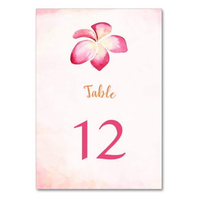 Sunset Plumeria Watercolor Table Number Cards (Front)