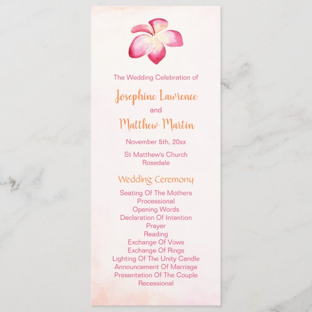 Sunset Plumeria Wedding Programs (Front)