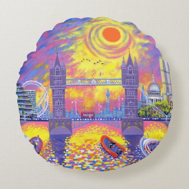 Sunset:Pool Of London 2013 Round Cushion (Front)