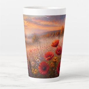 Sunset Poppy Field Impressionist Painting Latte Mug